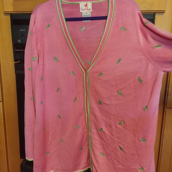 Quacker Factory silk embroidered grasshopper in green and preppy pink htf 1x - Picture 5 of 5